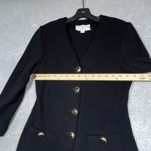 St Johns Basics CollectIon Blazer Size 4 Black Gold Buttons Classic Knits Jacket - Picture 7 of 12